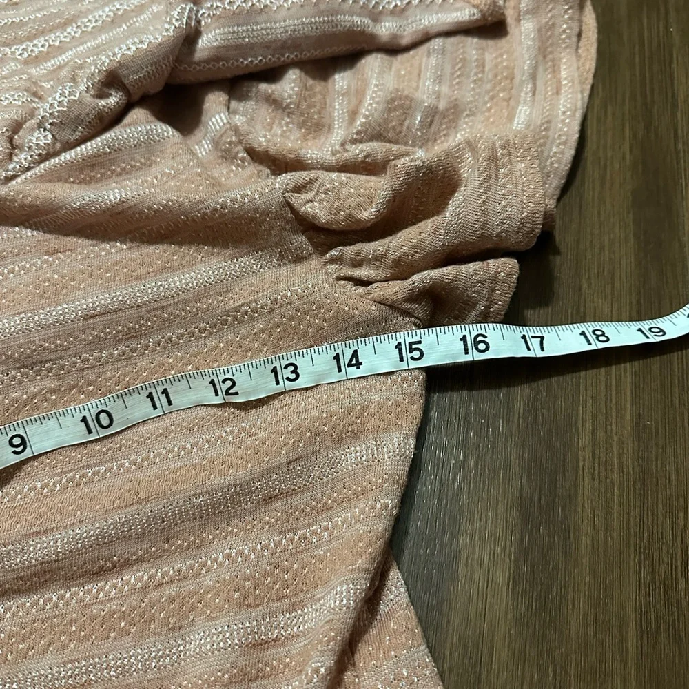 NWT Free People "Heirloom" Slub Knit Ruffle Top in "Doe Combo" Blush Pink size L - Picture 8 of 8